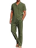 Yuyanrocks Men's 2 Piece Outfits Casual Beach Short Sleeve Button Down Shirts Loose Pant Sets Summer Vacation Walking Outfits