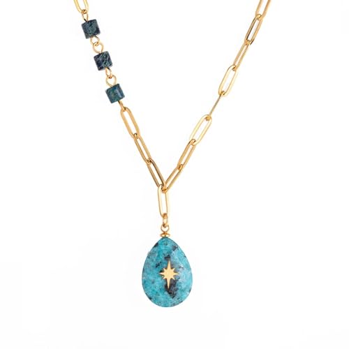 Bijoux turquoise hommes et femmes : collier chaîne perles de mode avec pendentif en pierre