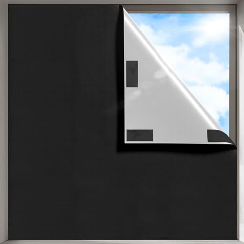 MUHOO Blackout Blind, No Drill Blackout Curtain Blinds, 100% Opaque Sun Protection Temporary Blackout Blind, Skylight Roller Blind, Easy to Stick On and for Any Window Cut to Size, Black (145x200cm)