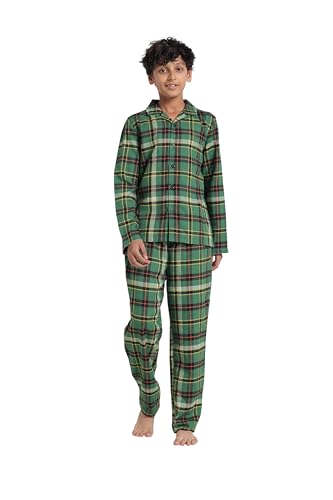 Image of Under Fourteen Boys Cotton Night Suit Set | Soft Breathable 2Pcs Sleepwear /Nightwear /Sleepsuit /Loungewear Co-Ord | Checks Top & Pyjama | Elastic Waist & Pockets | Multicolor Pajama Party & Gifting Set