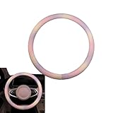 Opuweiy Colorful Car Steering Wheel Cover, Breathable Fabric O-Shape Steering Wheel Protector, All-Season Microfiber Leather Auto Interior Grip Cover, Universal for Most Cars (Pink)