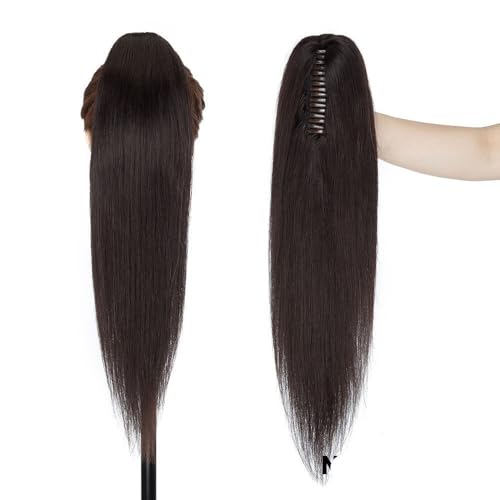 Extensions de queue cheval à pinces for femmes cheveux humains postiche marron foncé