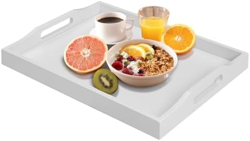Bamboo Food Serving Tray with Handles, Breakfast Bed Tray for Tea...