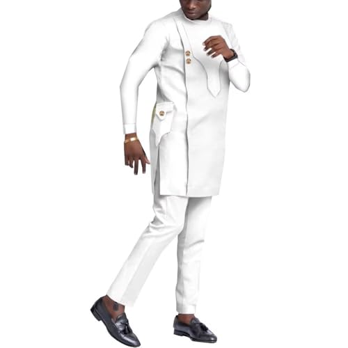 African Traditional Suit for Men Long Sleeve Dashiki Outfit 2 Piece African Mens Attire Formal Clothes for Party