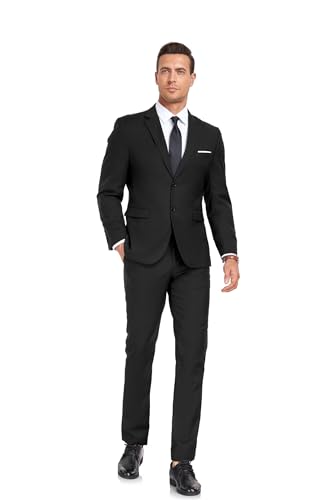 Men's Suit Black Slim Fit 2 Button Formal Business Suits for Men 2pcs Casual Wedding Tuxedo Single Breasted XS