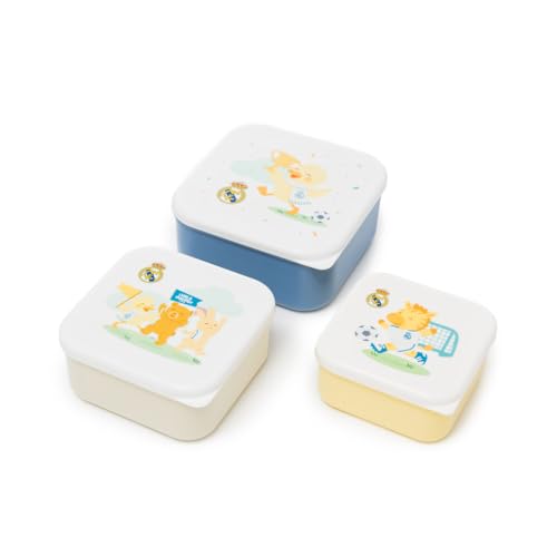 Miniatura 3 de Miniland Set De 3 Fiambreras Infantiles Real Madrid Con Diferentes Tamaños, Incluye Tuppers De 230ml 350ml 540ml, Apto Para Lavavajillas, Recipiente Comida Bebe Licencia Oficial