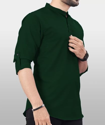Image of DEEMOON Men's Regular Fit Solid Sprad Collar Casual Shirt with a Trendy Mandarin Collar Crafted from a Premium Cotton Blend