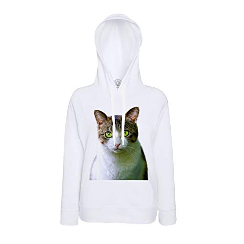 Sweat capuche chat européen blanc yeux verts cadeau idéal anniversaire