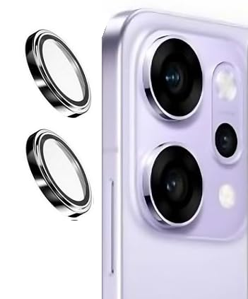 Upgraded Camera Lens Frame Glass for Oppo Reno 14 5G Camera Lens Protector and Aluminum Alloy Rings - SilverGrey, 2Pack