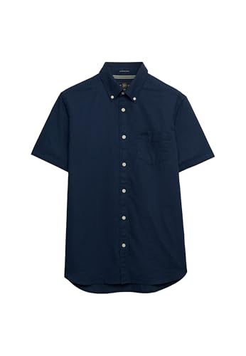 Superdry Herren Kurzärmeliges City Baumwoll-Leinenhemd Tintenmarineblau S