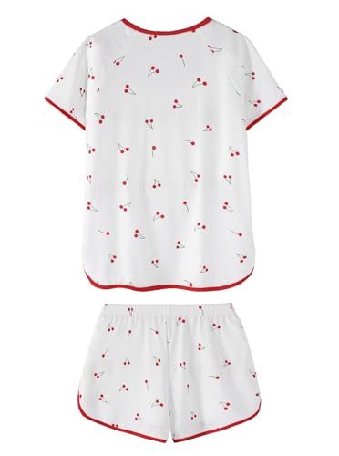 Image of Hilinker Women Striped Pajama Set Short Sleeve Top with Shorts Sleepwear Pjs 2 Piece Lounge Sets