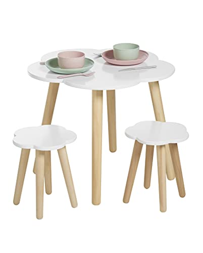 Haus Projekt Ensemble Table et Deux tabourets pour Enfants (3-8 Ans) Set de Table de Jeu Blanche avec 2 tabourets, Table d’activités en Bois pour Enfants en Forme de Nuage, Meubles Haut de Gamme Cover