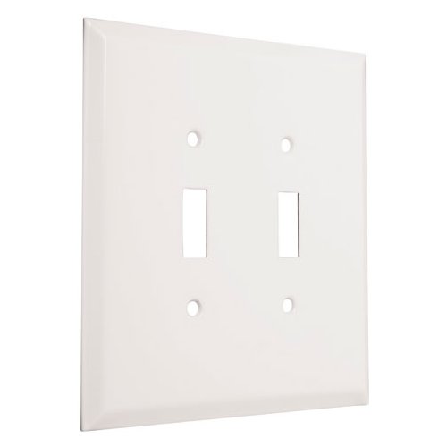 TayMac WJW-TT Metal Jumbo Toggle Light Switch Outlet Cover Wall Plate with Screws for 2 Devices, 2-Gang, White Smooth