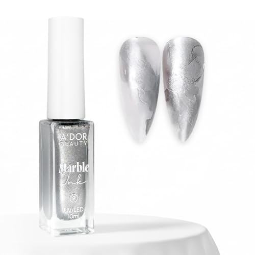 A'DOR BEAUTY Marble Ink for Nails Set - 12 Watercolors & 5 Metallic Shades, Blooming Gel Magic Nail Polish, Nail Art Supplies for Marbling, Veining & Abstract Nail Design - Marble-09