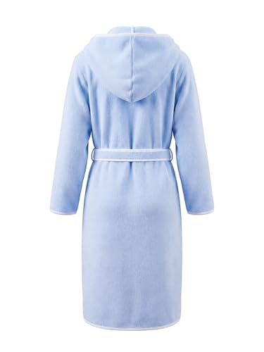 JiAmy Peignoir à capuche en polaire corail léger avec bordure contrastée, doux et absorbant pour garçons et filles, bleu, 13-14 ans – vue 2