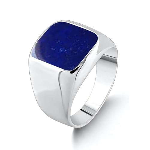 Lapis Lazuli Solid 925 Sterling Silver Cushion Shape Gemstone Men Signet Ring, Beautiful Handcrafted Christmas Gift for Fathers, Son, Boyfriend, Friend (US Ring size 9)