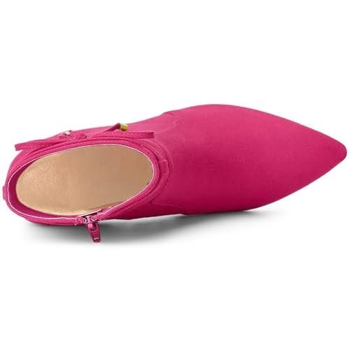 Allegra K Allegra K Women's Pointed Toe Block Heel Zipper Hot Pink Ankle Boots 5.5 M US