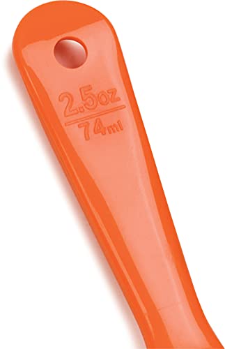Image of Carlisle FoodService Products 7.10 inch 2.5 Ounce Solid Portion Control Spoon - Flat Bottom - Short Handle, Orange