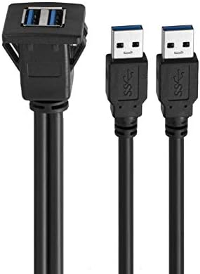 Baolongking USB Panel Flush Mount Cable USB 3.0 Extension USB Mount, Dash Mount, Flush Mount, Panel Mount Cable, For Car, Boat, Motorcycle (Square Single USB 3.0 1M)