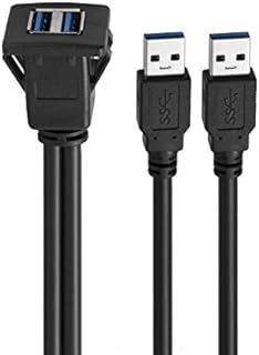Baolongking USB Panel Flush Mount Cable USB 3.0 Extension USB Mount, Dash Mount, Flush Mount, Panel Mount Cable, For Car, Boat, Motorcycle (Square Single USB 3.0 1M)