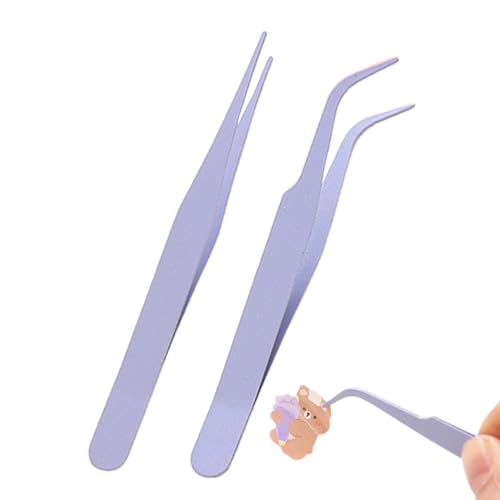 Hitrod Pinzetten für Scrapbooking-Zubehör, gerade Pinzetten zum Basteln – gebogene und gerade Pinzetten in Unifarben, 2 Stück, für Scrapbooking | Doppel-Pinzetten abgewinkelt