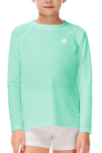 Image of AOBUTE Unisex Kids Rash Guard Long Sleeve SPF 50+ Sun Shirt UV Protection Swim Shirts 3-12 Years