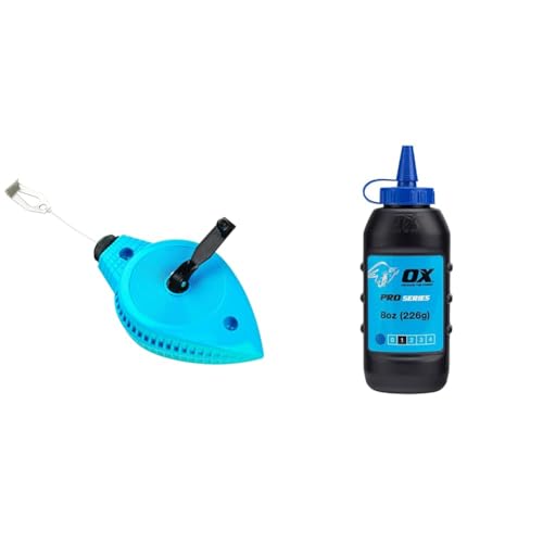 OX OX-T020830 Trade Heavy Duty Line Reel Chalk - String Line Chalk - Straight Line Chalk Marker - Builder Chalk Line - Multi-Colour - 30 m & OX Pro Chalk Refill 226g - Blue