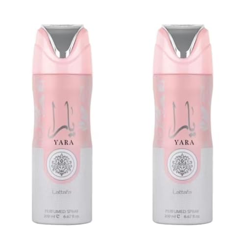 Pack Desodorantes Corporal Yara Rosa Fragancia Arabe. 2X 200ml, Fresco y Suave para Piel Delicada, Larga Duración. Sensacion de Frescura 24 hs protegida