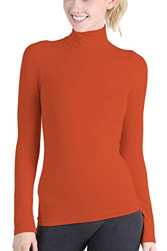 NIKIBIKI Women Seamless Long Sleeve Mock Neck Top, Made in U.S.A, One Size (Orange Rust)