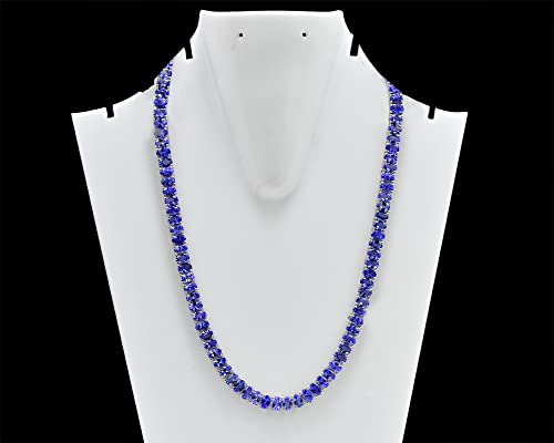 50.5 Cts Natural 6X4 Oval Cut Blue Tanzanite Necklace 925 Sterling Silver December Birthstone Wedding Jewelry Tennis Necklace Birthday Gift For Wife (16 Inches, Rhodium Plated Silver) #TOP6