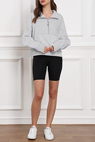 Efan Womens Cropped Sweatshirts Half Zip Pullover Fleece Quarter Zipper Hoodies Oversized 2023 Fall Clothes Trendy Outfits Winter Sweater Grey #TOP4