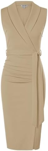 GRACE KARIN Women's Wear to Work Sleeveless Ruched Bodycon Office Pencil Midi Dresses with Belt