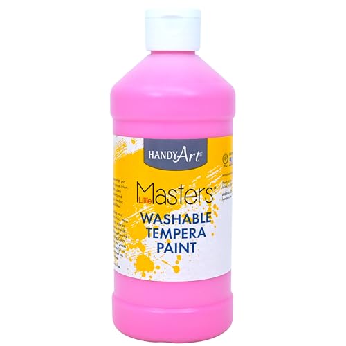 Handy Art Little Masters Washable Tempera Paint, Pink, 16 oz Bottle, Bright & Mixable, High Opacity, Washable Colors for Classroom, Students, Kids, Young Artists, Safe & Non-Toxic, Made in USA