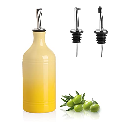 Sweejar Ceramic Olive Oil Dispenser Bottle, Opaque Oil Cruet Protects Oil to Reduce Oxidation, Suitable for Oil, Vinegar, Coffee Syrups & Other Liquids, Pack of 1, 15.5 Fl Oz (Gradient Yellow)