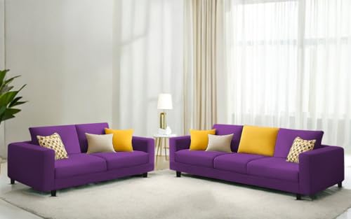 Image of Casaliving Minta 3+2 Seater Sofa Set for Living Room (Purple Colour Fabric) Premium Fabric Sofa