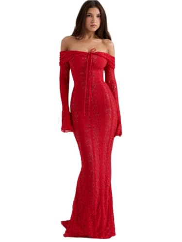 Womens lace Off The Shoulder Evening Dress 2024 Black Mermaid Cocktail Wedding Party Maxi Dress