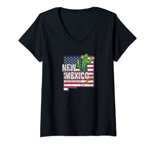 Mujer Nuevo México Estados Unidos Mapa retro Vintage USA Recuerdo Camiseta Cuello V