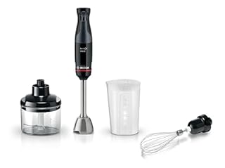 Bosch Serie 4 Frullatore a Immersione ErgoMaster MSM4B621, 1000 W, Ergonomico, Regolazione Dinamica della Velocità, Lame in Acciaio Inox, Tritatutto e Frusta Inclusi, Bicchiere Graduato, Nero