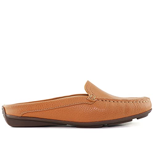 Marc Joseph New York Womens Casual Genuine Leather Flat Mules Sandals Closed Toe Backless Comfortable Lightweight Fashion Loafer With Venetian Detail Slip-On Slides Tan Grainy 6.5 #TOP4