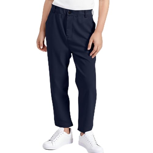 Boys Pull On Chino Pants Straight Leg Casual Wrinkle School Uniform Pant Classic Loose Fit Slacks Size 3-18 Years
