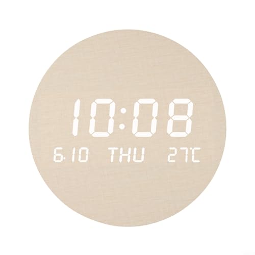 Honseadek Reloj de pared digital de madera, elegante reloj de pared digital LED que muestra la hora, la fecha, el día de la semana y la temperatura para la estética moderna del hogar (A)