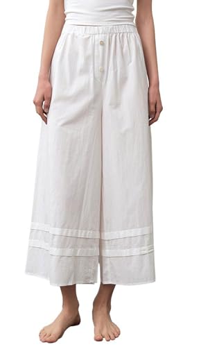 CHARTOU Women Flowy Wide Leg Palazzo Carpi Pants with Pockets Lightweight Crop Pants