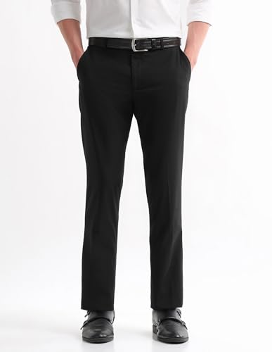 Image of Arrow Textured Tapered Fit Formal Trousers for Men - Full Length Formal Pants for Men Office Wear