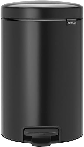 Brabantia Step-On Soft Closing Kitchen Garbage/Recycling Can with Removable Bucket, 3.2 Gal, Matt Black