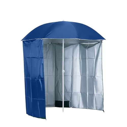 Paraguas portátil de pesca al aire libre de 7 pies con pared lateral, sombrilla de playa grande con cortina de parasol para patio, camping y jardín (azul)