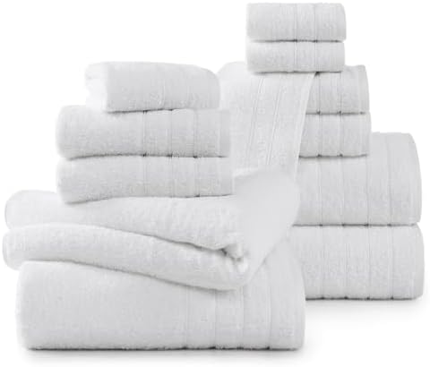 Casa Platino 100% Cotton Turkish Bath Towel Set 12 Pieces - Super Soft, Absorbent & Quick Dry - 4 Bath, 4 Washcloths, 4 Hand Towels for Bathroom - Hotel Quality, Ideal for Spa, Gym & Travel - White - Thumbnail 5