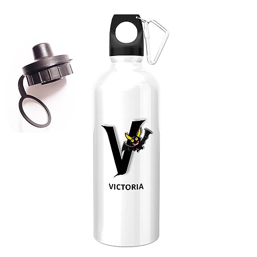 ShopQuality4U Personalised Gift 500ml Water Bottle Animal Vampire Bat Initials with Screw Cap and Carabiner