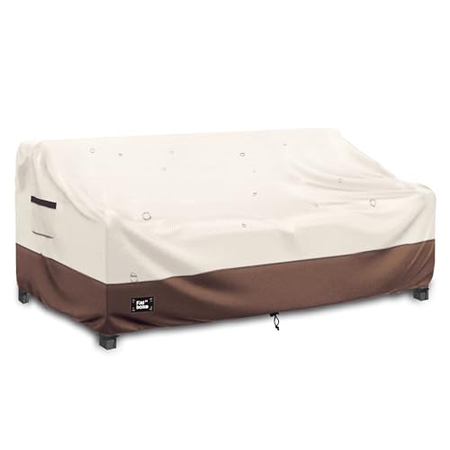 Finiboko 3-Seater Outdoor Couch Cover,76Wx32Dx31H Inches Patio Furniture Covers, Heavy Duty Covers for Outdoor Furniture Covers Waterproof, Beige&Brown