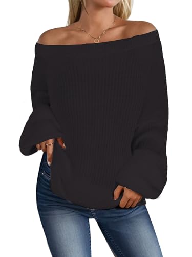 Image of MARZXIN Women's 2026 Fall Long Sleeve Sweaters Casual Loose Striped Off Shoulder Casual Oversized Knitted Sweater Pullovers