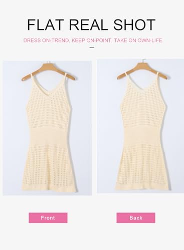 Dokotoo Women's Swimwear Cover Ups 2025 Summer Scoop Neck Sleeveless Bathing Suit Crochet Hollow Out Spaghetti Straps Resort Wear Outfits Beach Dresses for Women Apricot Large - Image 4